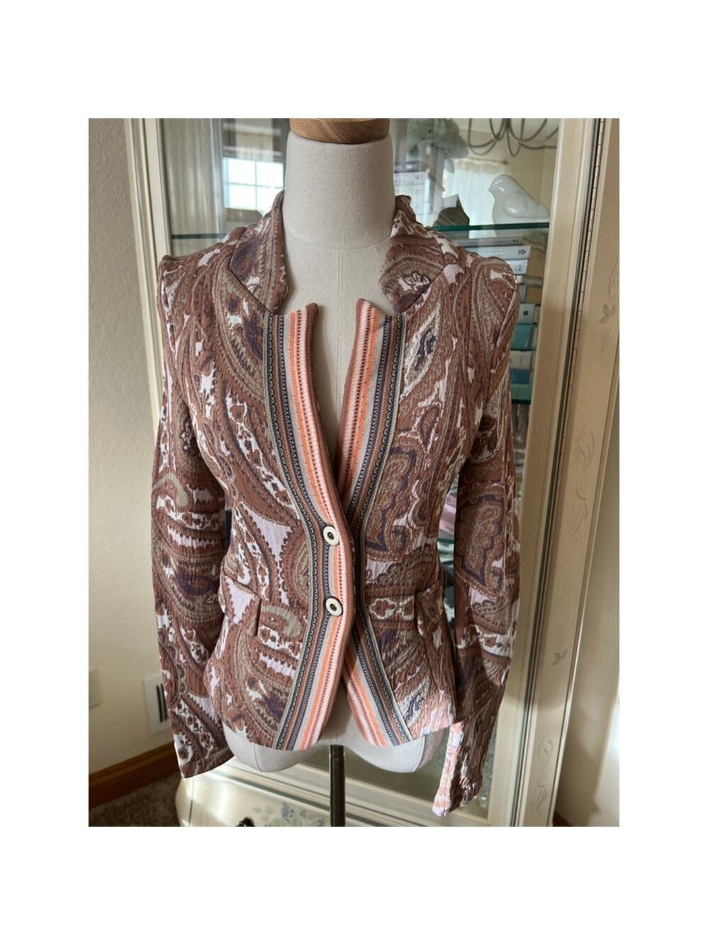 Women's ALDO MARTINS Brown & White Paisley Blazer Size 8